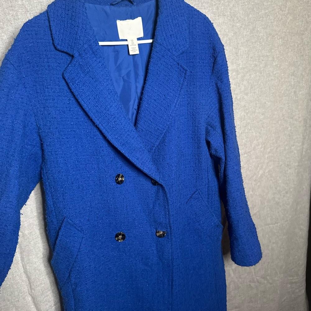 H&M Royal Blue Long Pea Coat - Picture 6 of 9